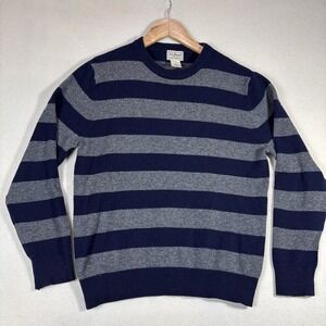 L.L. Bean Men's Navy and Gray Striped V-Neck Sweater